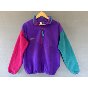 Vintage Columbia Fleece Pullover Colorblock Youth XL 16/18 USA Purple Teal Pink